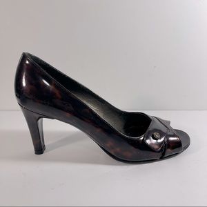 Stuart Weitzman tortoiseshell Marble Heels Open Toe Pumps #6.5